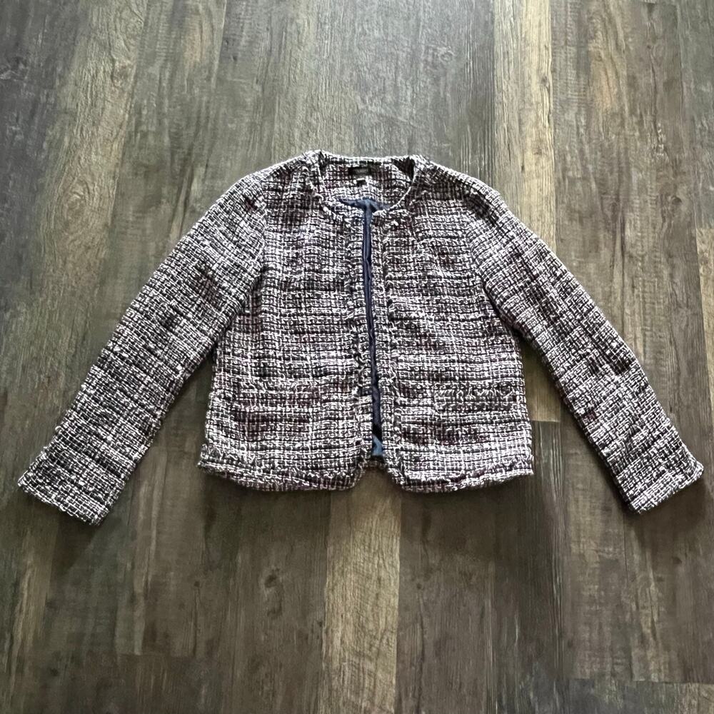 Ann Taylor Factory Women's 6 Multicolor Tweed Boucle Jacket Zip Front Lined
